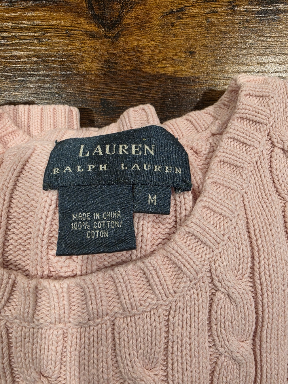 Lauren Ralph Lauren Women's Light Pink Cable-Knit Crewneck Sweater Size-M - Picture 3 of 9